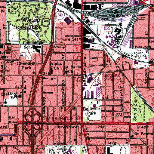 Topographic Map of McLemore-Bellevue Shopping Center, TN