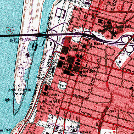 Topographic Map of Memphis City Hall, TN