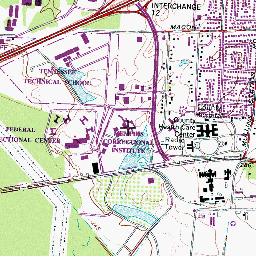 Topographic Map of Memphis Correctional Institute, TN