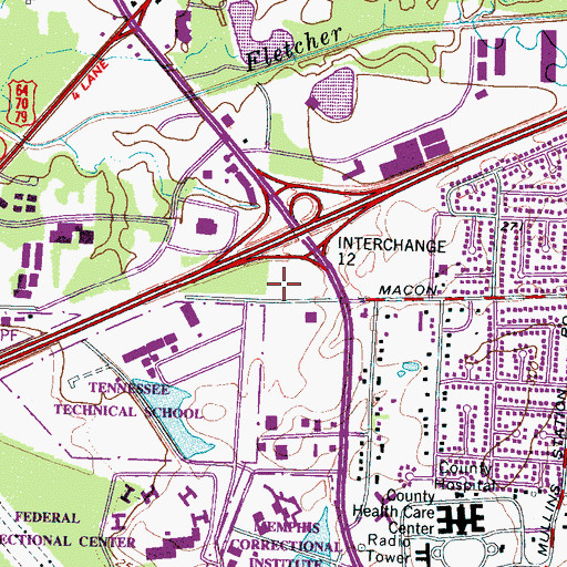 Topographic Map of Memphis Outlet Mall Shopping Center, TN