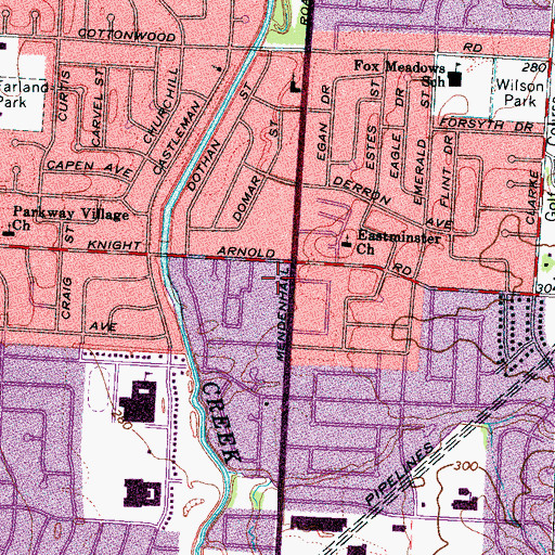 Topographic Map of Mendenhall Estates Shopping Center, TN