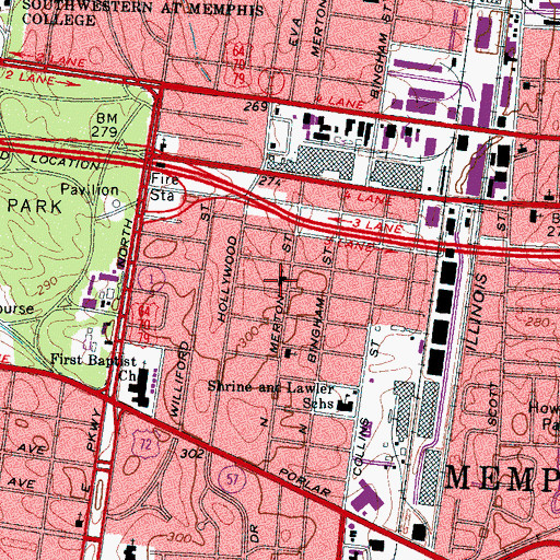 Topographic Map of Merton Avenue Baptist Church, TN