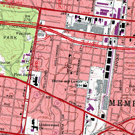 Topographic Map of Merton Street Church of Christ, TN