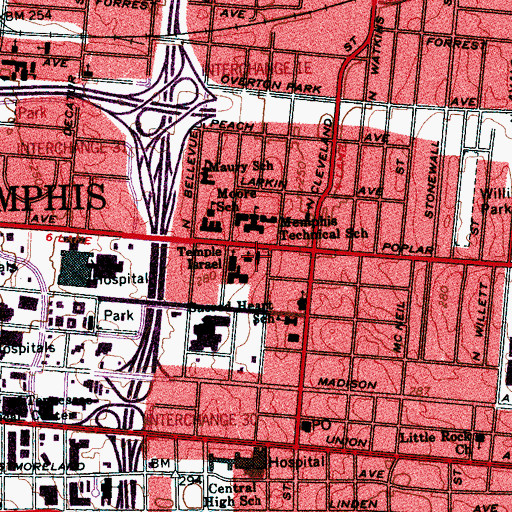 Topographic Map of Mid-America Baptist Theological Seminary, TN