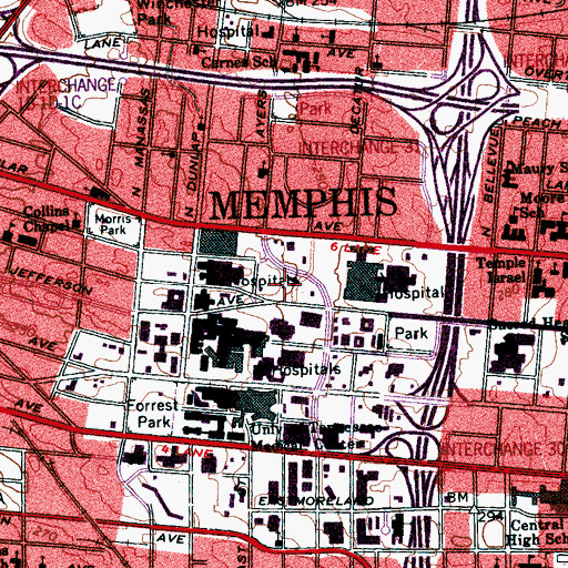 Topographic Map of Mid-South Hospital, TN