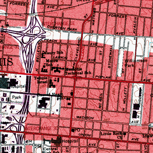 Topographic Map of Midtown Shopping Center, TN