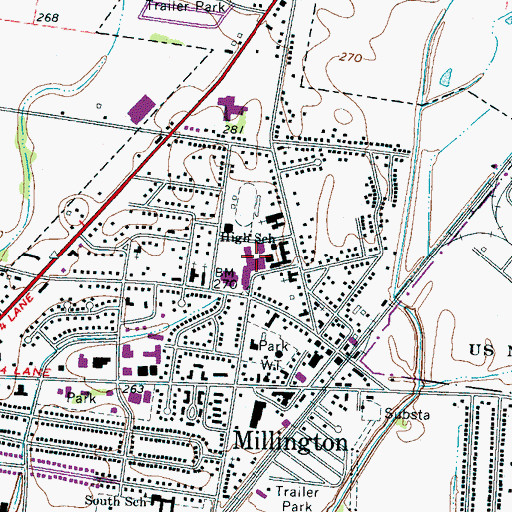 Topographic Map of Millington High School, TN