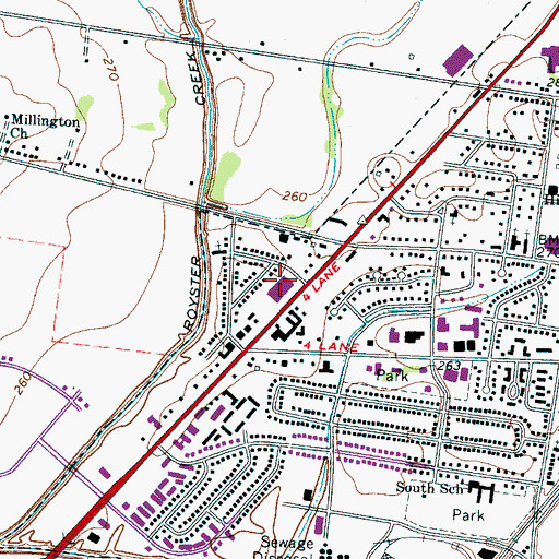 Topographic Map of Millington Square Shopping Center, TN