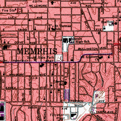 Topographic Map of Mont Evers Cathedral Missionary Baptist Church, TN