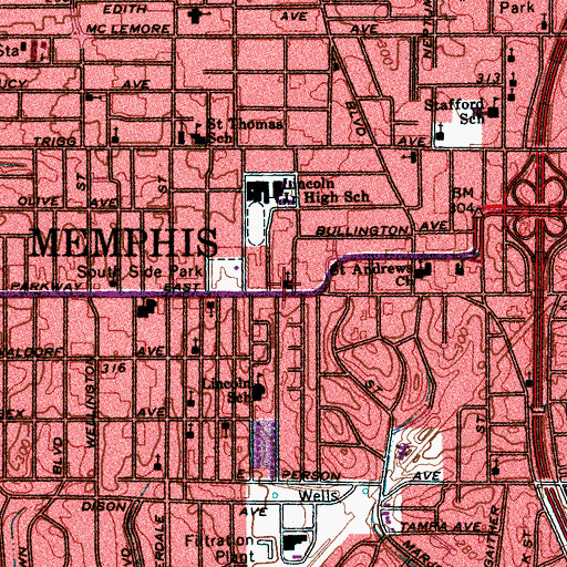 Topographic Map of Monumental Baptist Church, TN