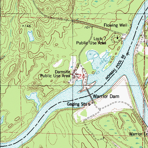 Topographic Map of Damsite Public Use Area, AL