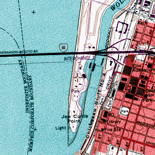 Topographic Map of Mud Island Park, TN