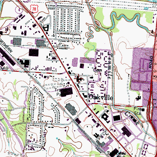 Topographic Map of Oakville School, TN