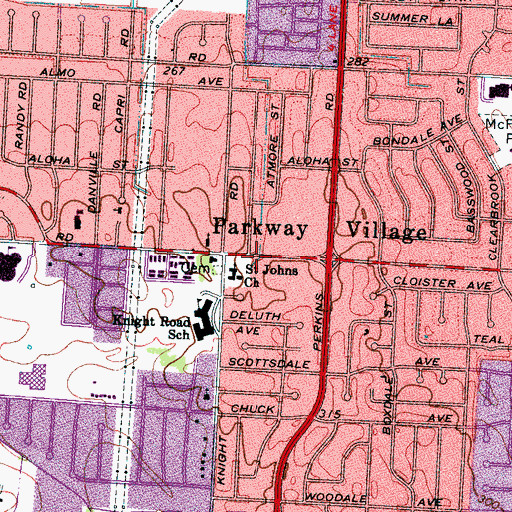 Topographic Map of Parkway Village Branch Memphis Public Library, TN