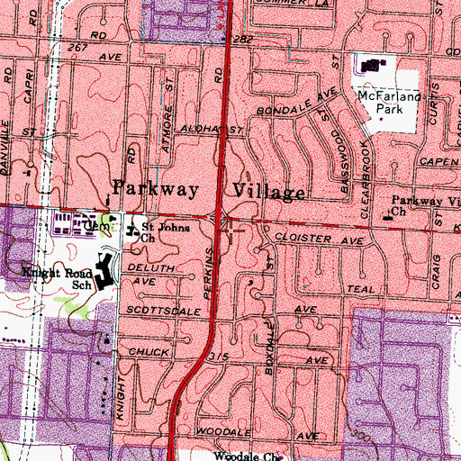 Topographic Map of Parkway Village Shopping Center, TN