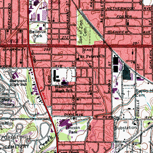 Topographic Map of Pilgrim Rest Baptist Church, TN