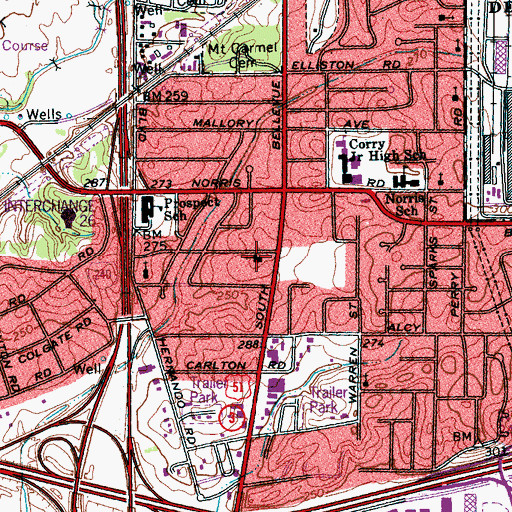 Topographic Map of Prospect United Methodist Church, TN