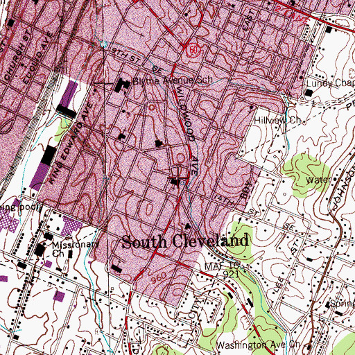 Topographic Map of Big Springs Baptist Church, TN