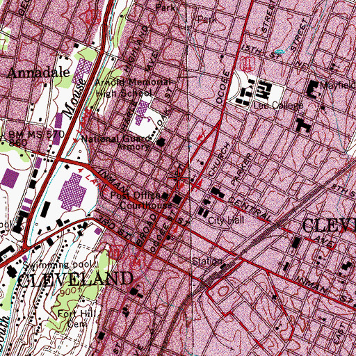 Topographic Map of Broad Street United Methodist Church, TN