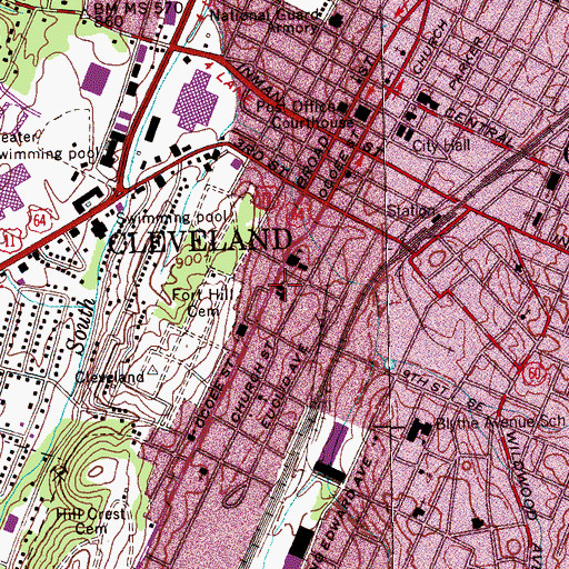 Topographic Map of Calvary Baptist Church, TN