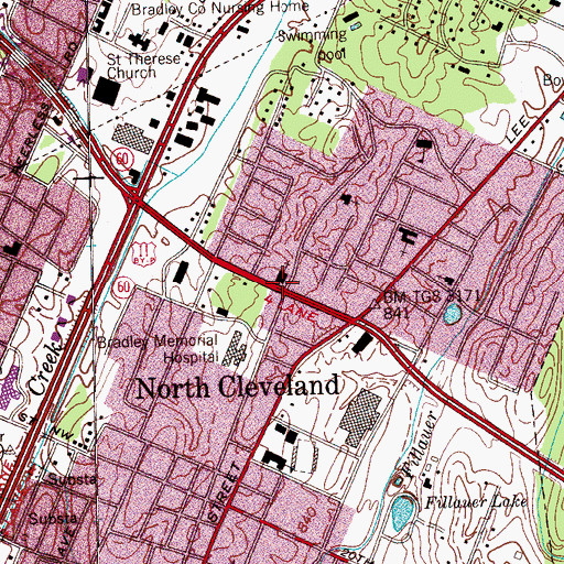 Topographic Map of Central Church of Christ, TN