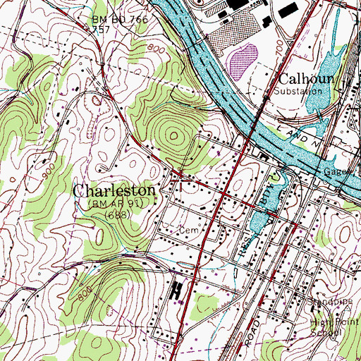Topographic Map of Charleston Church of God, TN