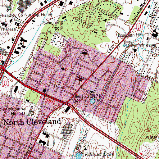 Topographic Map of North Cleveland Baptist Church, TN