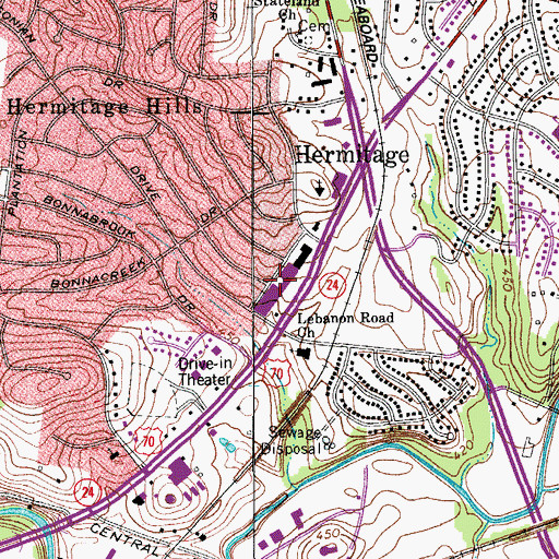 Topographic Map of Hermitage Hills Shopping Center, TN