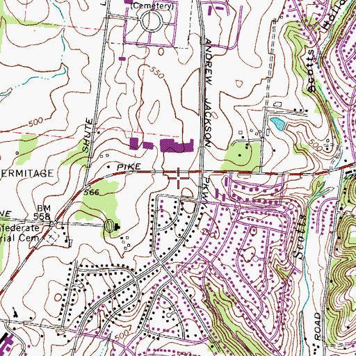 Topographic Map of Hills Shopping Center, TN