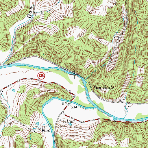 Topographic Map of Roaring River State Scenic River, TN