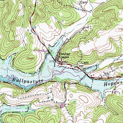 Topographic Map of Dunbar Chapel Cemetery, TN