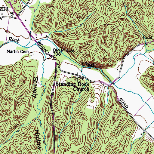 Topographic Map of Standing Rock Cemetery, TN