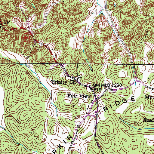 Topographic Map of Trinity Cemetery, TN