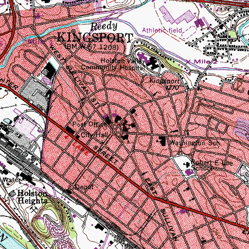 Topographic Map of First Broad Street United Methodist Church, TN