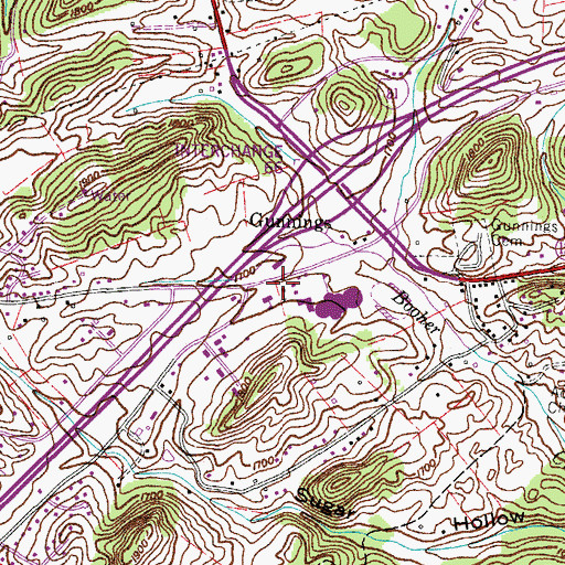 Topographic Map of Gunnings Baptist Church, TN