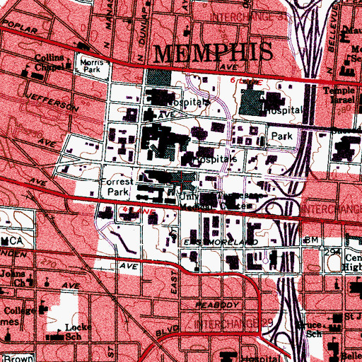 Topographic Map of Baptist Memorial Hospital (historical), TN