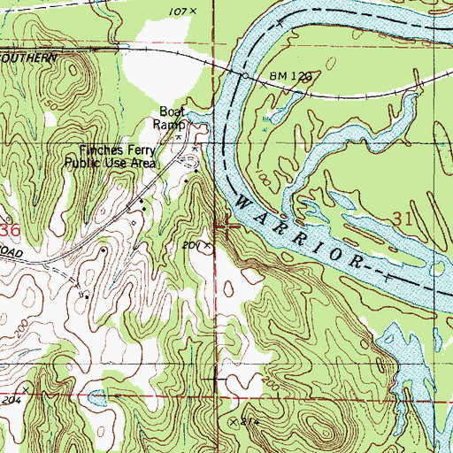 Topographic Map of Finches Ferry Bar (historical), AL