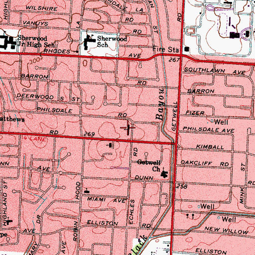 Topographic Map of Beverly Hills Baptist Church, TN