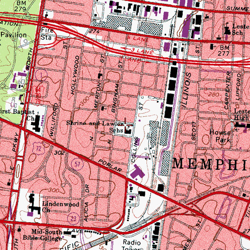 Topographic Map of Binghampton Park, TN