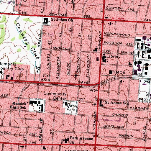 Topographic Map of Buntyn Presbyterian Church, TN