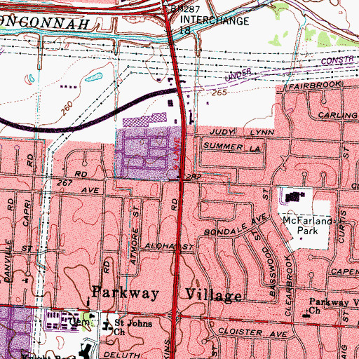 Topographic Map of Cabana Shopping Center, TN