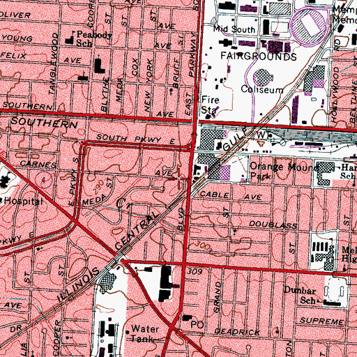 Topographic Map of Calvary Temple Church of God in Christ, TN
