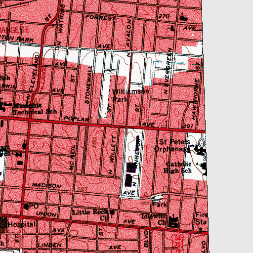 Topographic Map of Center City Shopping Center, TN