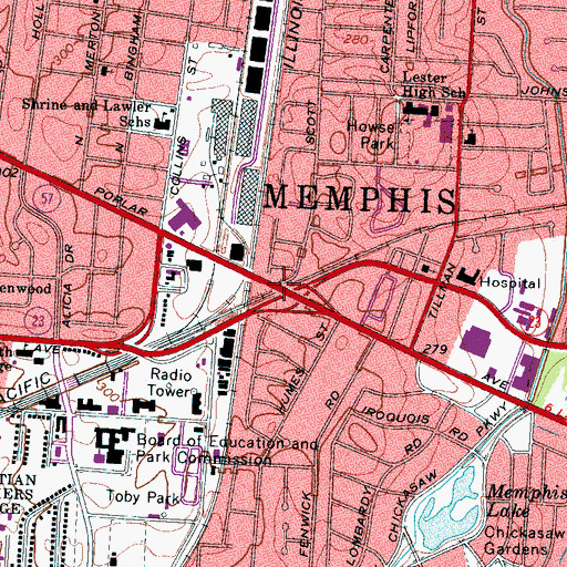 Topographic Map of Chickasaw Oaks Plaza Shopping Center, TN