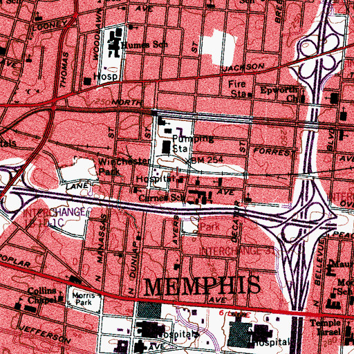 Topographic Map of Collins Chapel Hospital, TN