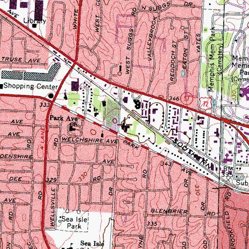 Topographic Map of Colonial Park United Methodist Church, TN