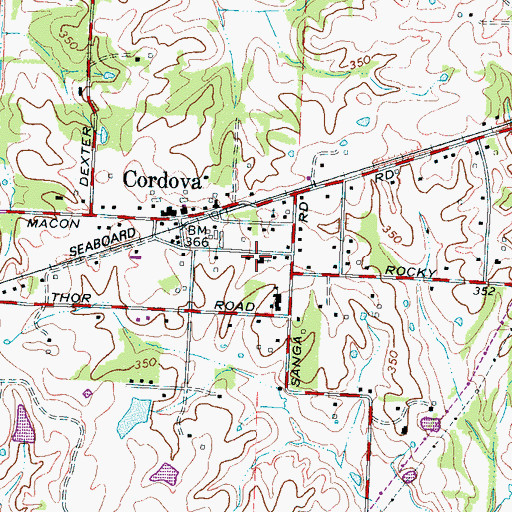 Topographic Map of Cordova Baptist Church, TN