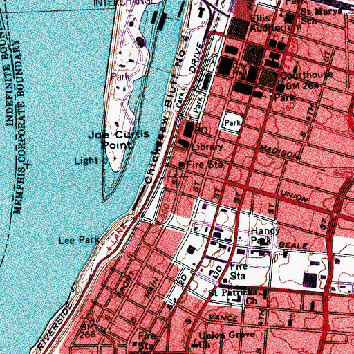 Topographic Map of Cotton Row Historic District, TN