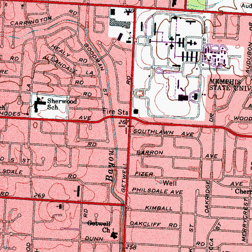 Topographic Map of Cross-Rhodes Shopping Center, TN