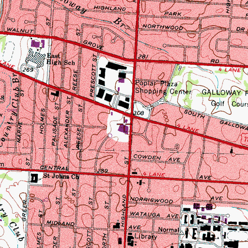 Topographic Map of Dillard Square Shopping Center, TN